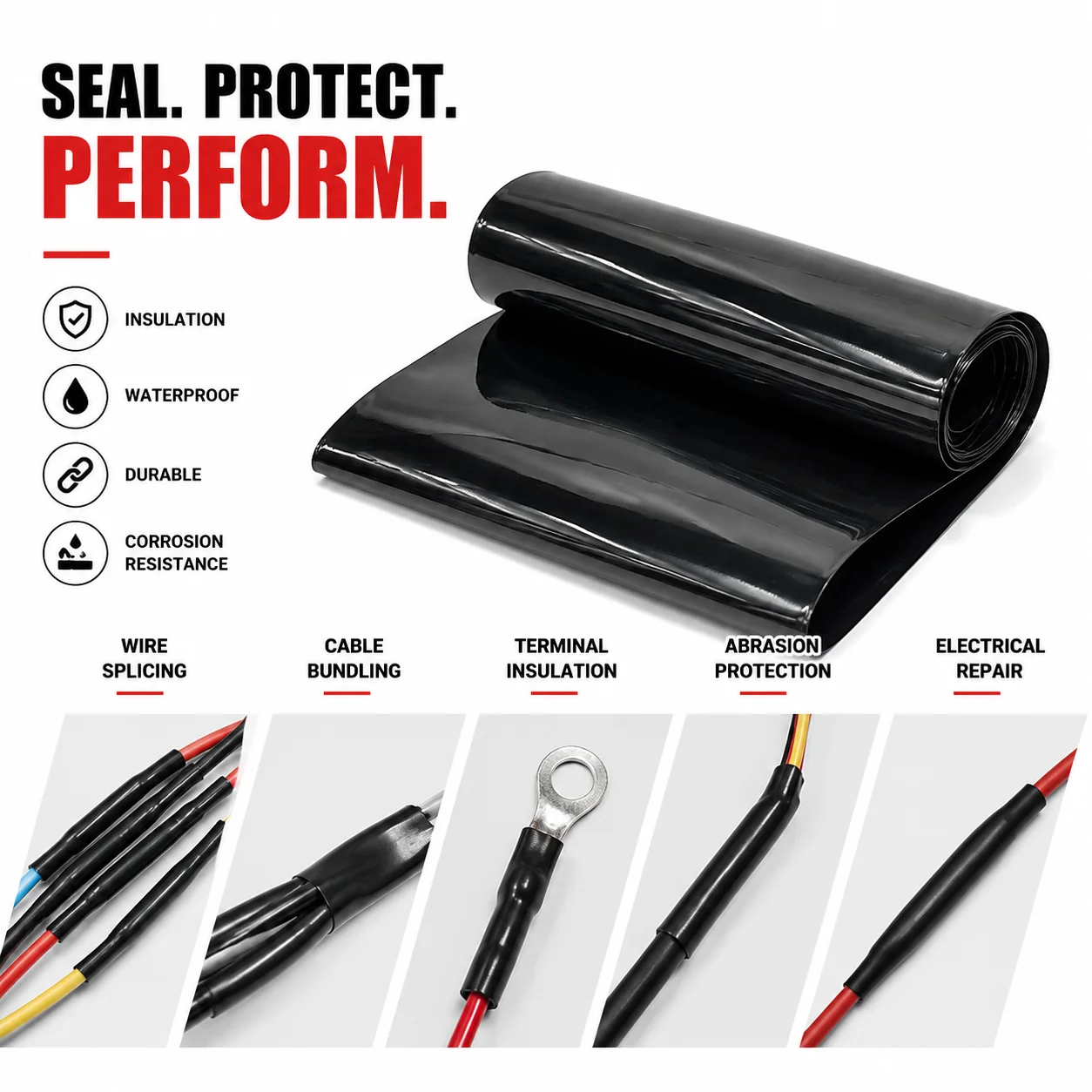 Wear Resistant Black PVC Heat Shrink Tube 30mm-100mm Wide Automotive Wire Harness Rust Proof Sealing Shrink Tube