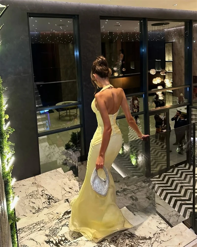 Xijun Baby فساتين سهرة شيفون أصفر داكن على شكل حرف v حورية البحر فساتين لحضور الحفلات الموسيقية رسن المملكة العربية السعودية فساتين حفلات رسمية مخصصة #1