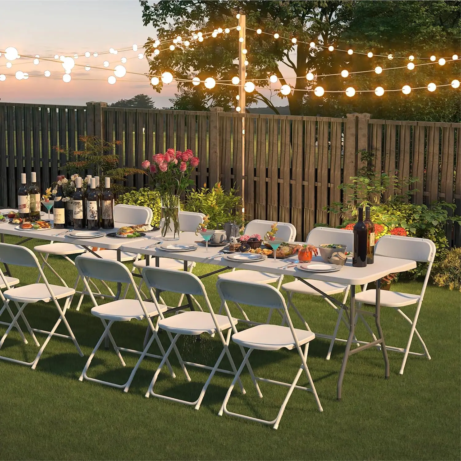 Paquete de 20 sillas plegables blancas, sillas plegables de plástico para exteriores y interiores, capacidad de 350 libras, silla portátil para eventos, venta directa de fábrica