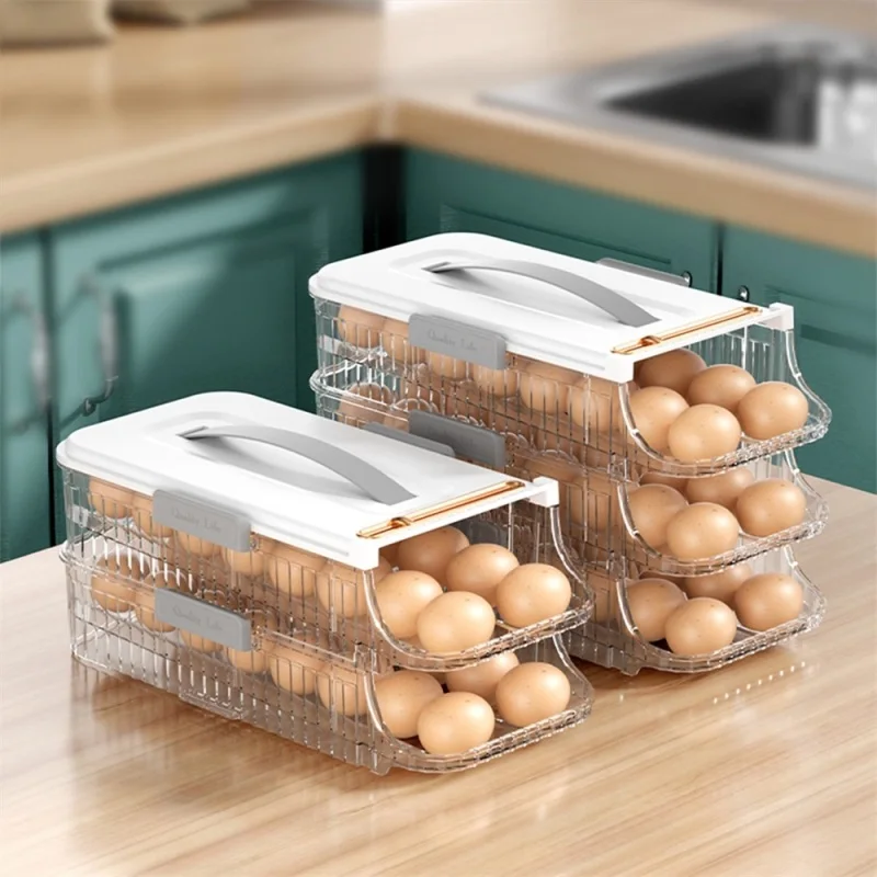 Multi-layer Egg Holder Rack Egg Storage Box Refrigerator Organizer Food Containers Kitchen Portable Automatic Rolling Egg Box