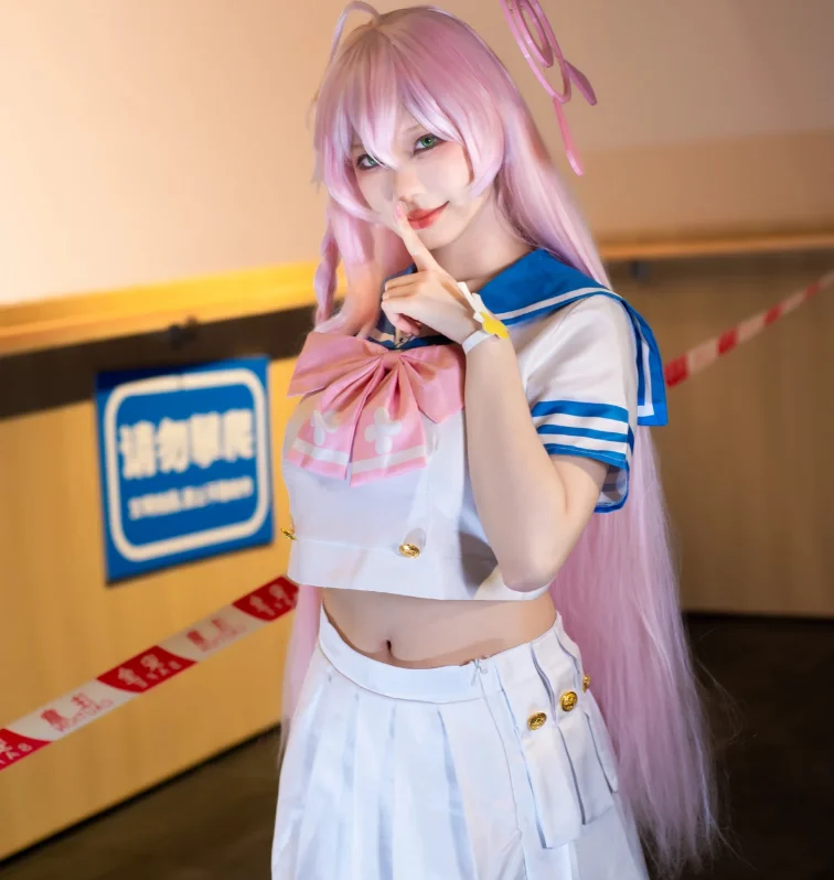 Hanako Urawa Cosplay Costume Blue Archive Sailor School Uniform Blue White Pleated Skirt Tie For Women Halloween