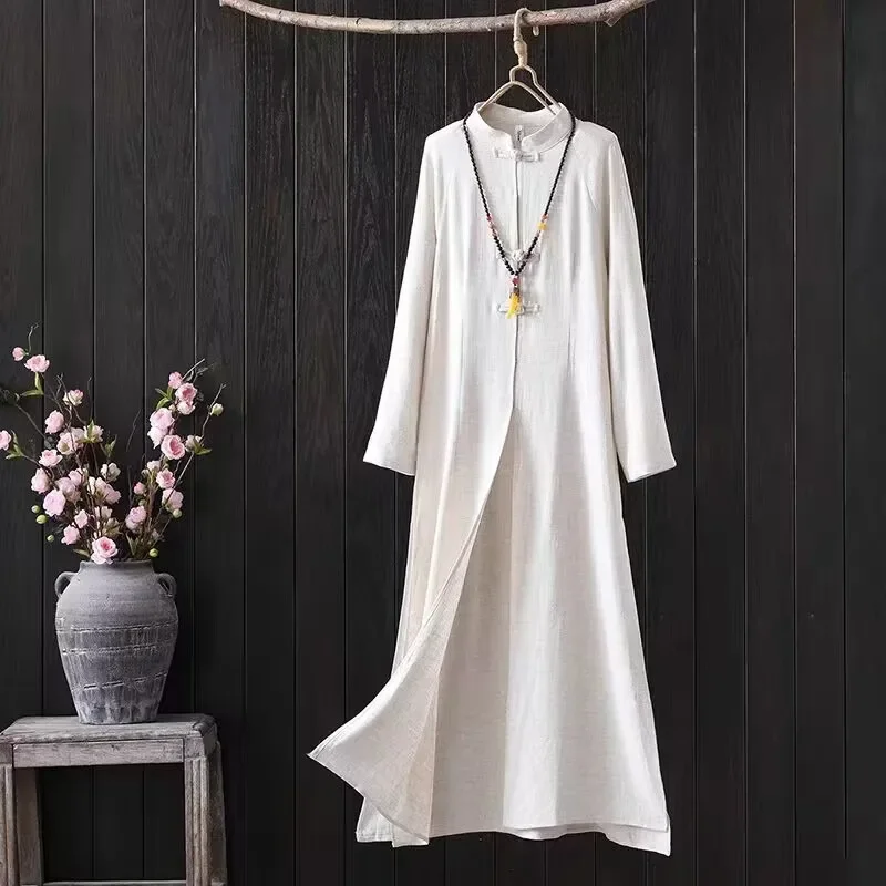 Retro Cotton and Linen Buddhist Meditation Suit Women Chinese Style Button Zen Tea Tai Chi Set