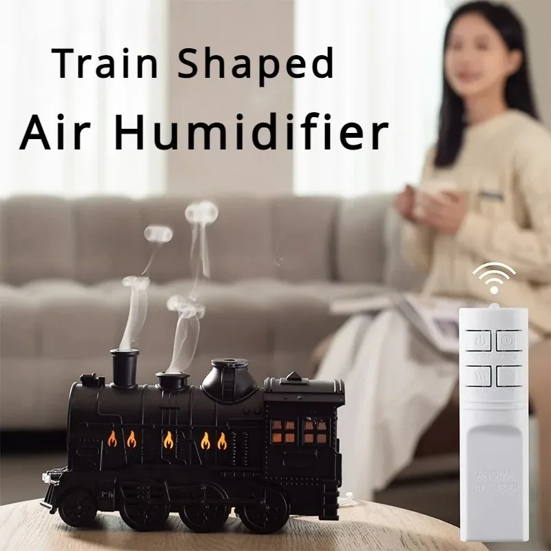 Train Humidifier with Remote Control Ultrasonic Ring Aromatherapy Machine Dual Nozzle Train Essential Oil Diffuser Air Purifier