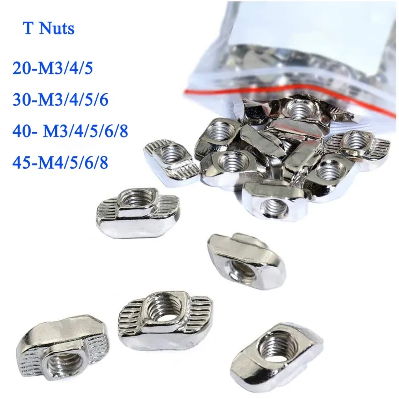 Aluminum Profile M3 M4 M5 M6 M8 Slot T-nut Sliding T Nut Hammer Drop In Fasten Connector for EU 20 30 40 45Series 2020 3030 4040