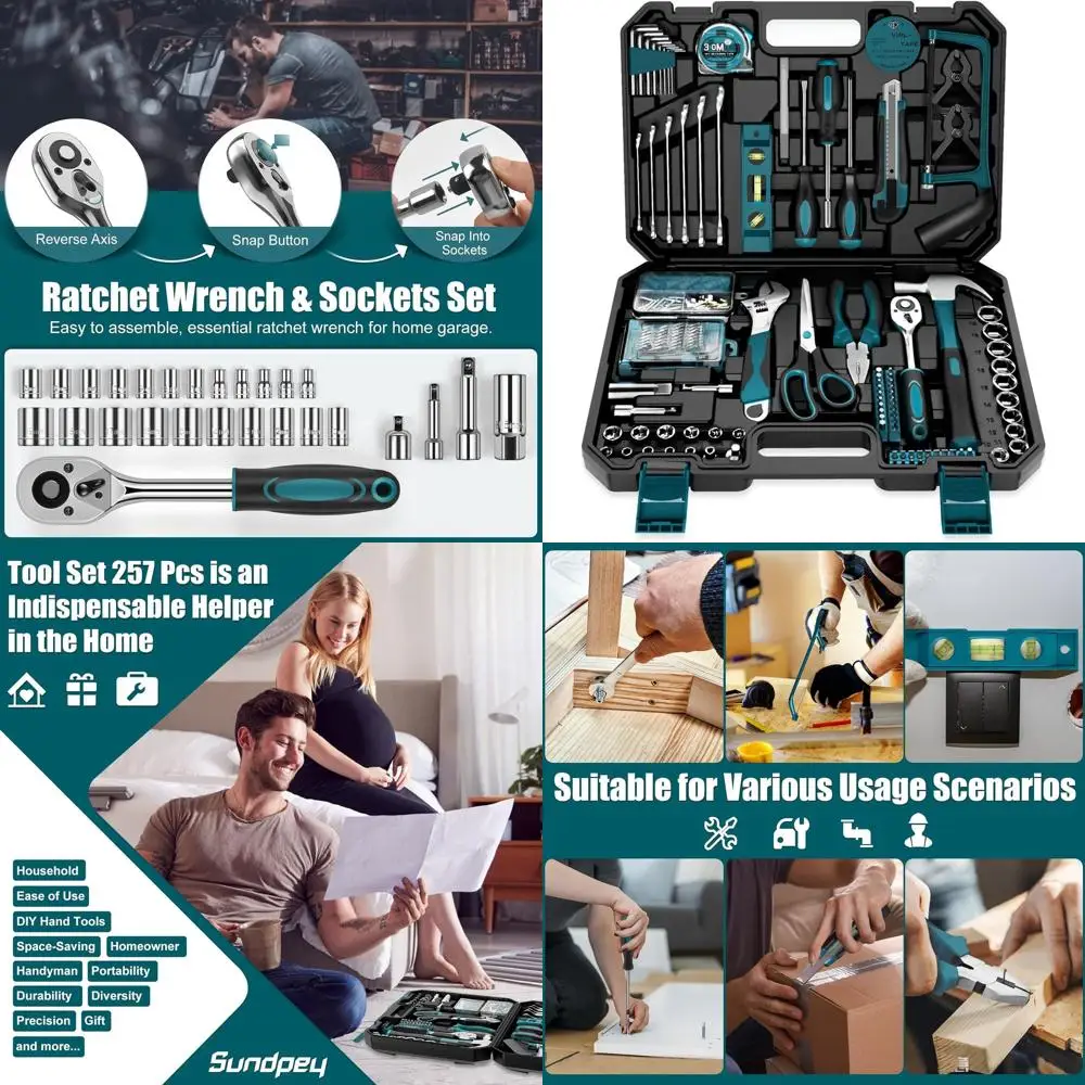 

257-Piece Essential Home Repair Tool Kit - Comprehensive Set with Screwdrivers, Wrenches, Sockets, and Portable Storage Case in