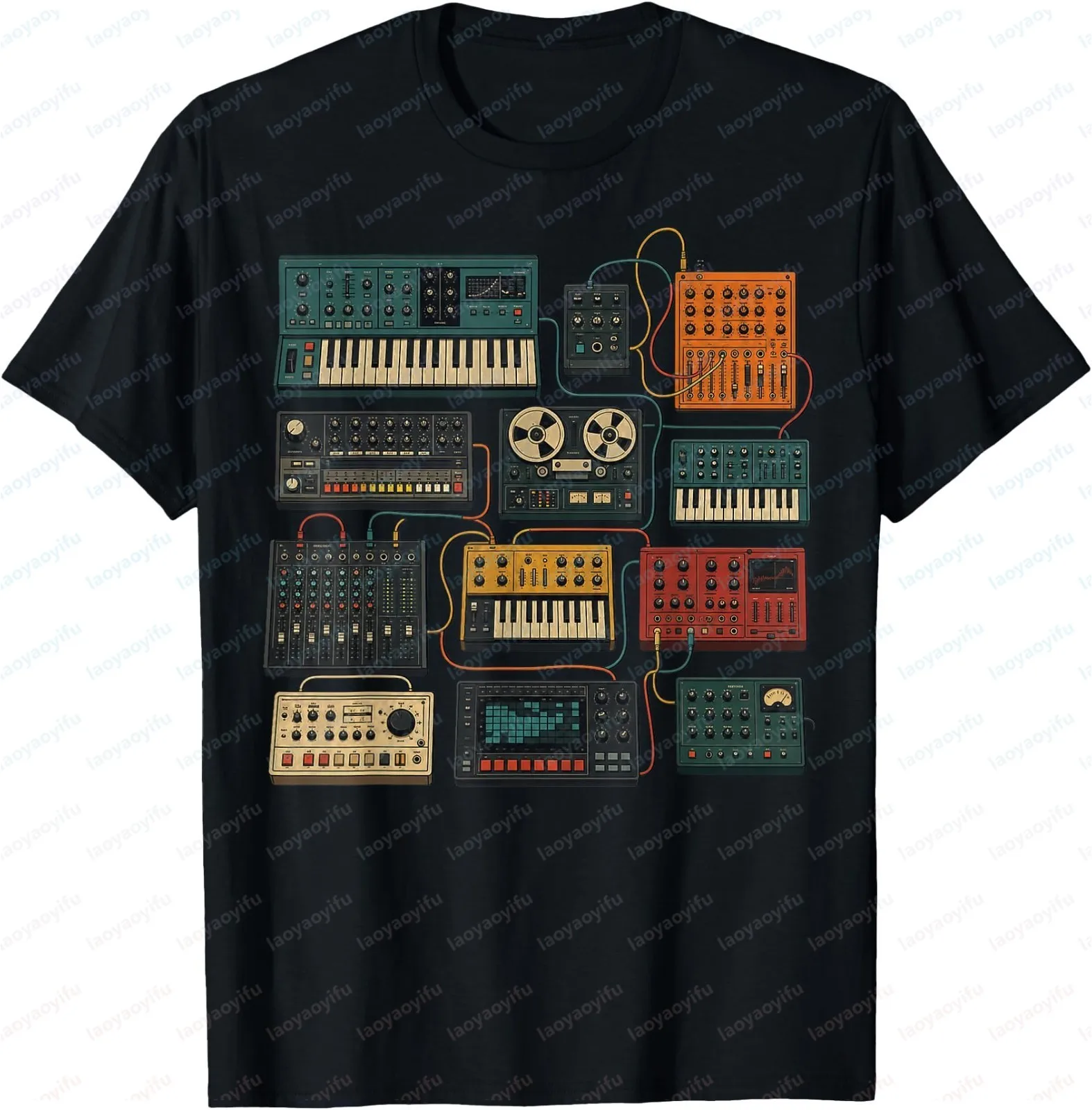 Retro Music Synthesizer Interface Art T-shirt - Short-sleeved Casual Fashionable Top Unisex T-shirt
