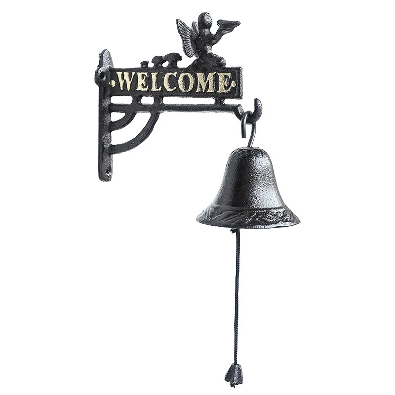 Metal Welcome Doorbell Hand-cranked Bell Cast Iron Door Bell Mounted Metal Bell Decoration for Home Entrance Wall Mount Decor