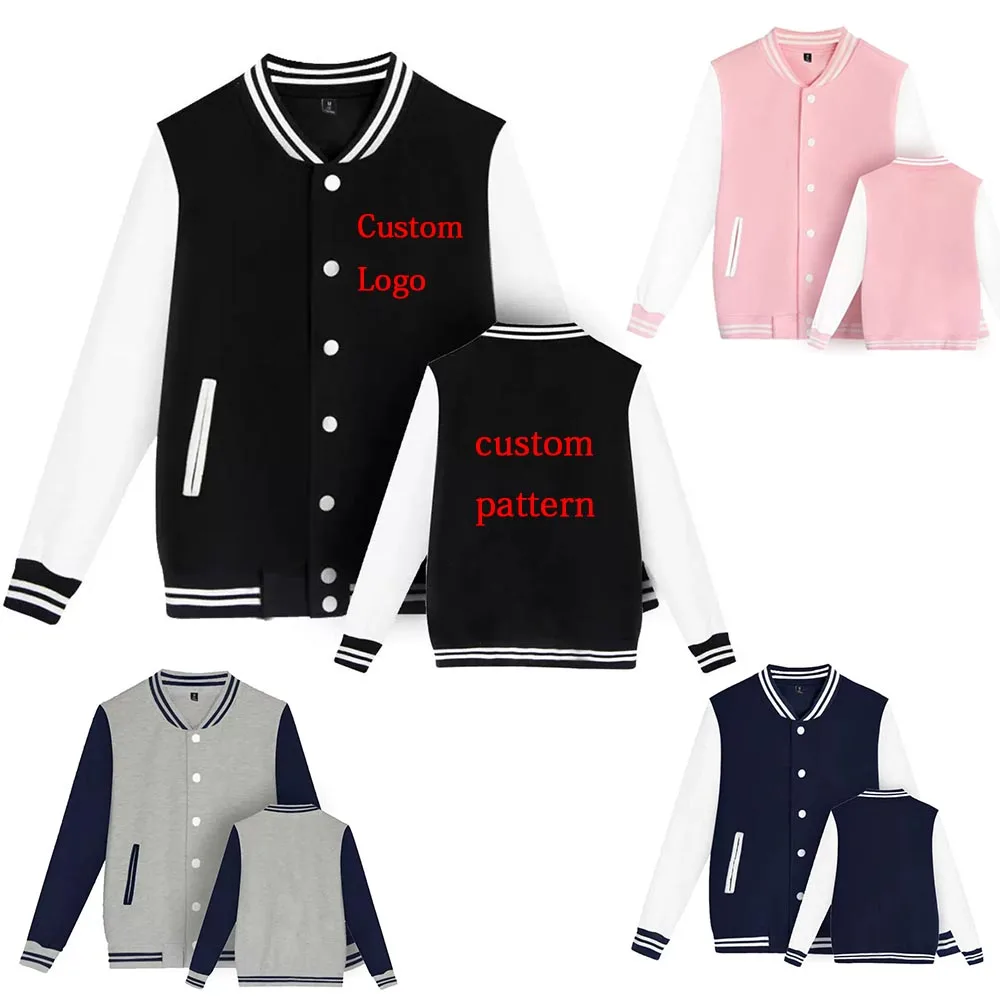 Customized LOGO Print Baseball Jacket Printed Pattern Jacket Men Women Casual Button Coat Hoodies
