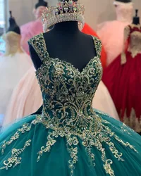 ANGELSBRIDEP Emerald Green Beads Quinceanera Dresses Hand Lace Appliques Mexican 15-year-old Birthday Pageant Gowns Customized