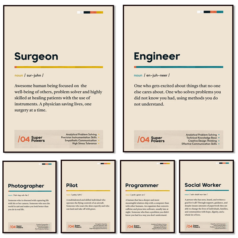 social worker definition, artist, photographer, engineer, bartender definition, dancer definition, programmer definition poster