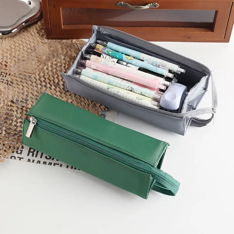 Square Canvas Pencil Case Large-capacity Stationery Bag Student Pen Pouch Student Supplies Organizer Makeup Bag For Girl