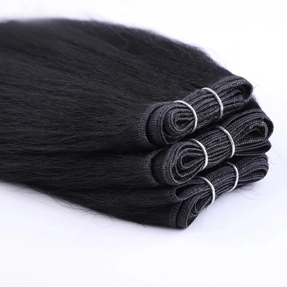 Debut Peruvian 3Pcs Kinky Straight Weaving Bundles Nature Black And Brown 4# Short Yaki Straight Bundles Full End Remy Hair