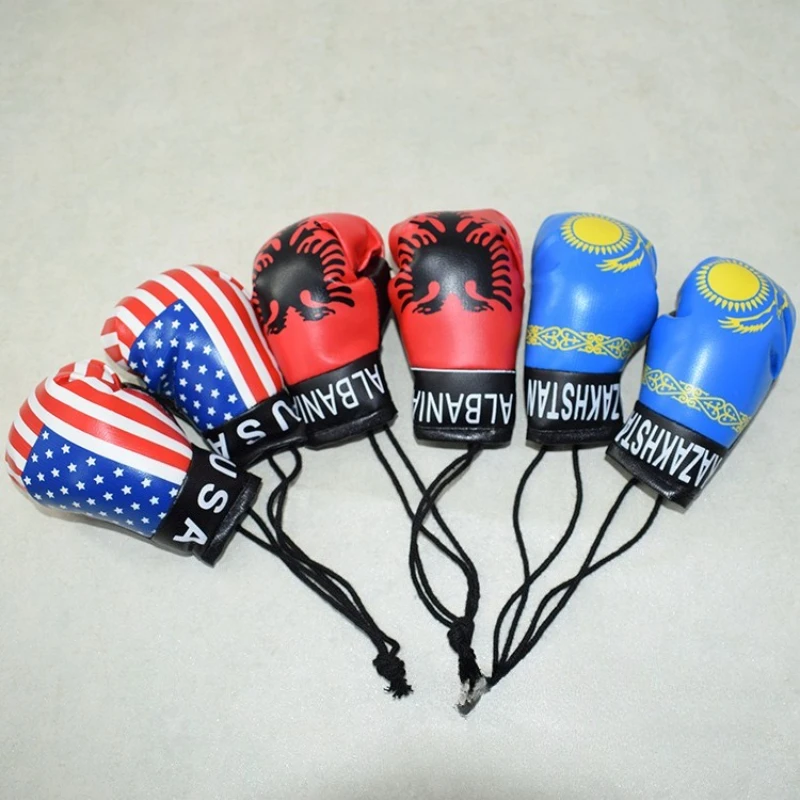 10CM Boxing Glove Gym Competition National Flag Glove Pendant Mini Boxing PU Leather Hand Key Chains Car Hanger Decoration