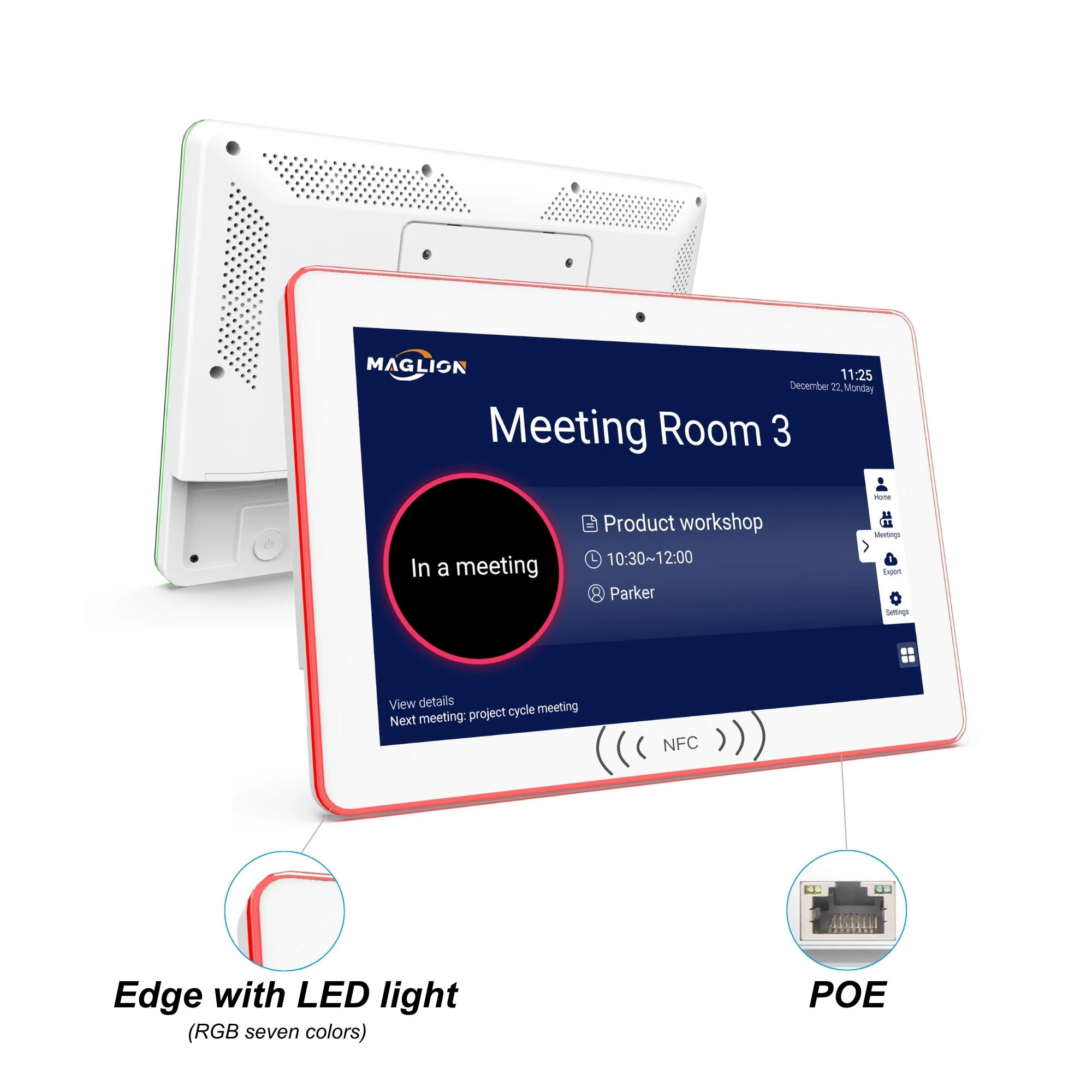 WA1058T 10.1Inch RK3568 Wall Mounted Meeting Room Display Reservation System Touch Screen Optional NFC POE Surrounding LED Light