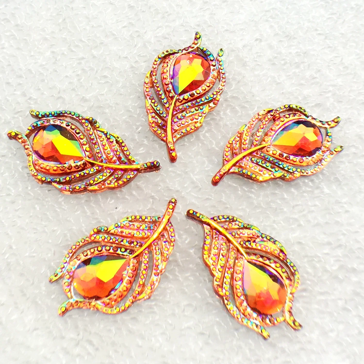 Bling 20pcs 20*38mm Cute AB Leaf &Phoenix down RhinestoneFlatback button Cabochon Appliques/Wedding Decoration Craft