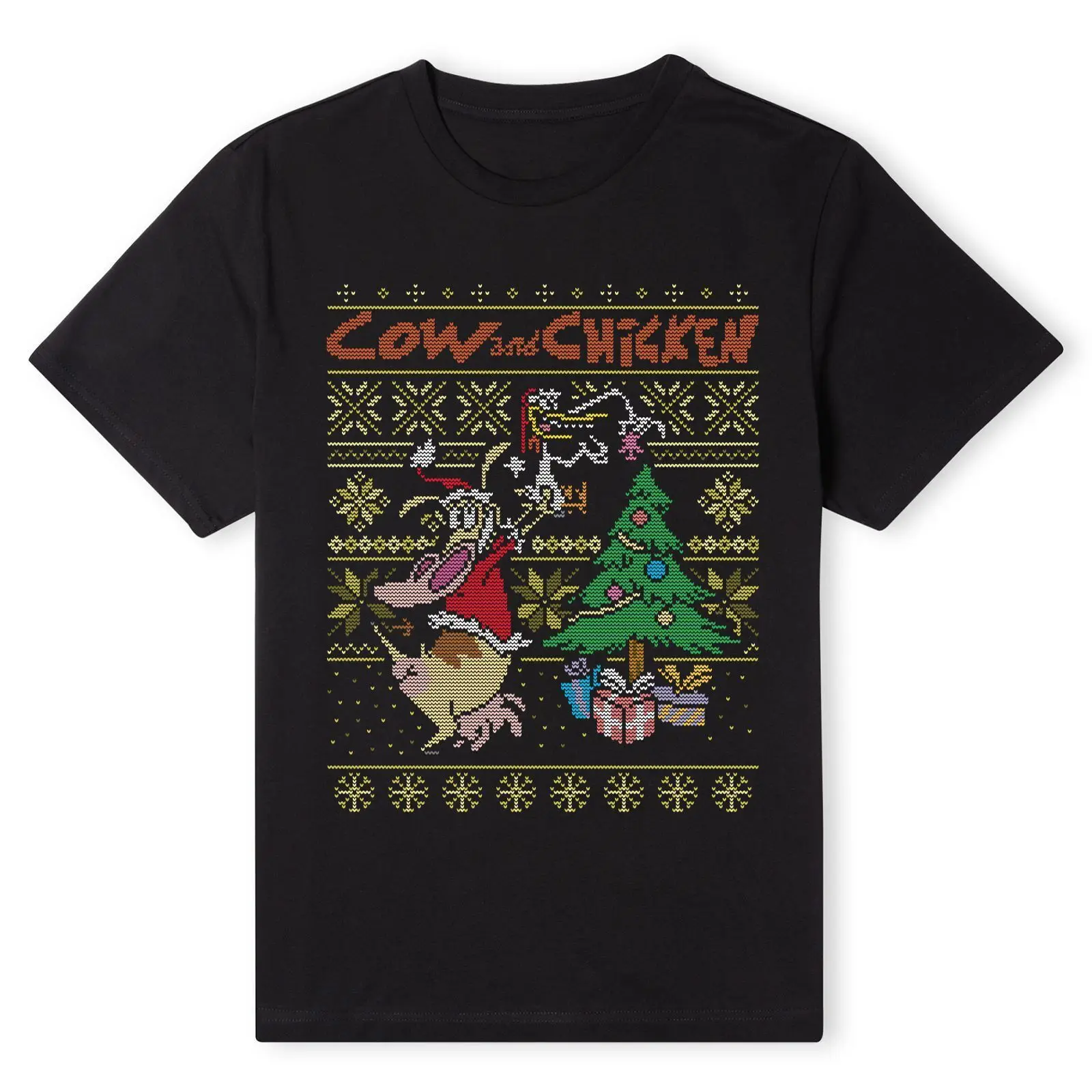 

Official Cow and Chicken Christmas Pattern T-Shirt - Black