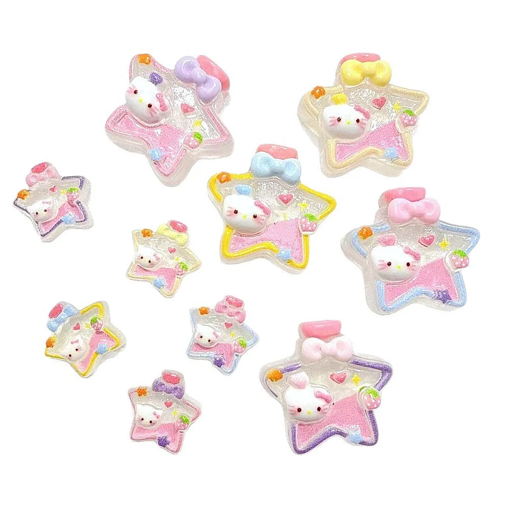 100pcs Kawaii Resin Cartoon Miniature Sanrio Hello Kitty Flatback DIY Keychain Scrapbook Phone Case Keychain Earring Decor - view 5