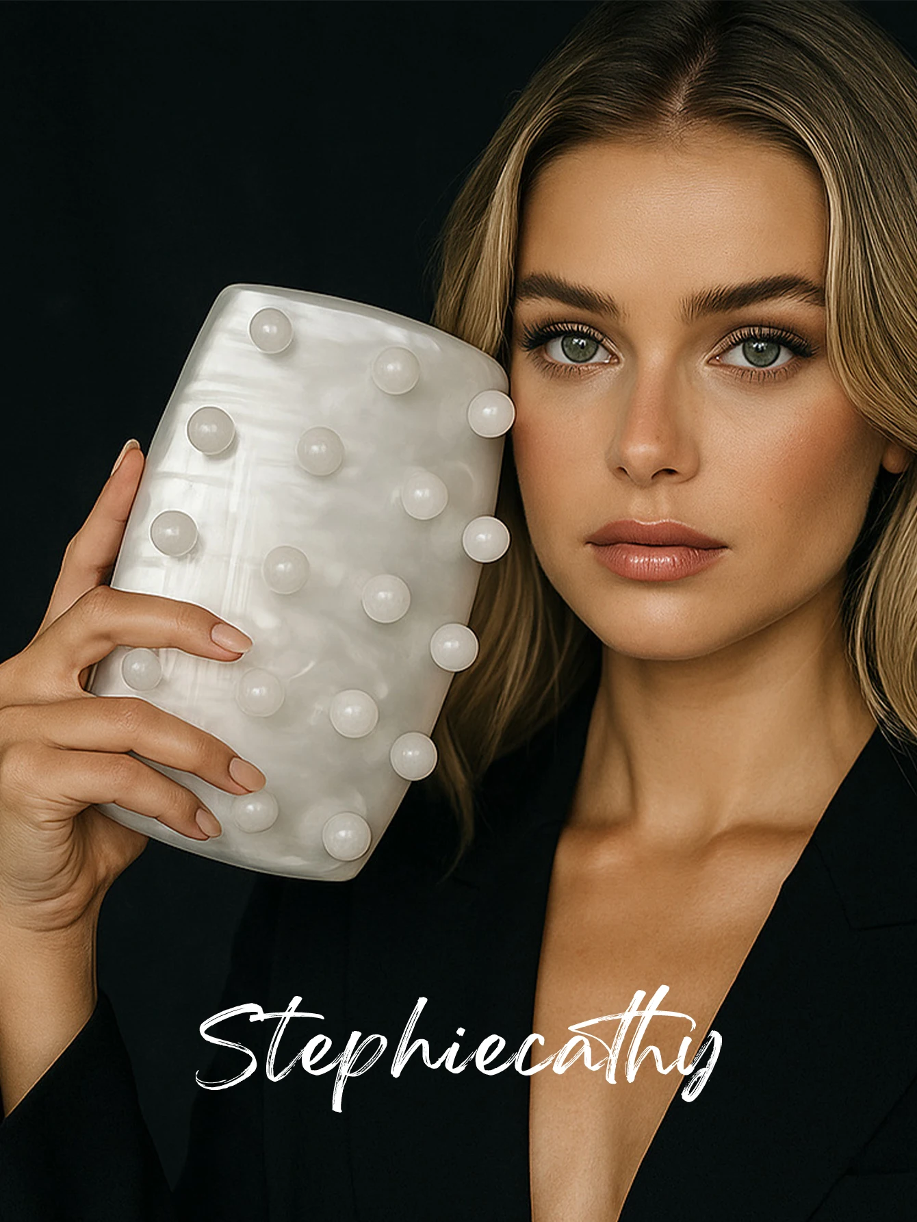 

SC Women's Evening Bag Luxury Adorable Acrylic Beads Decoration Clutch Hard-case Box Fashion Marble Pattern Long Chain Purse