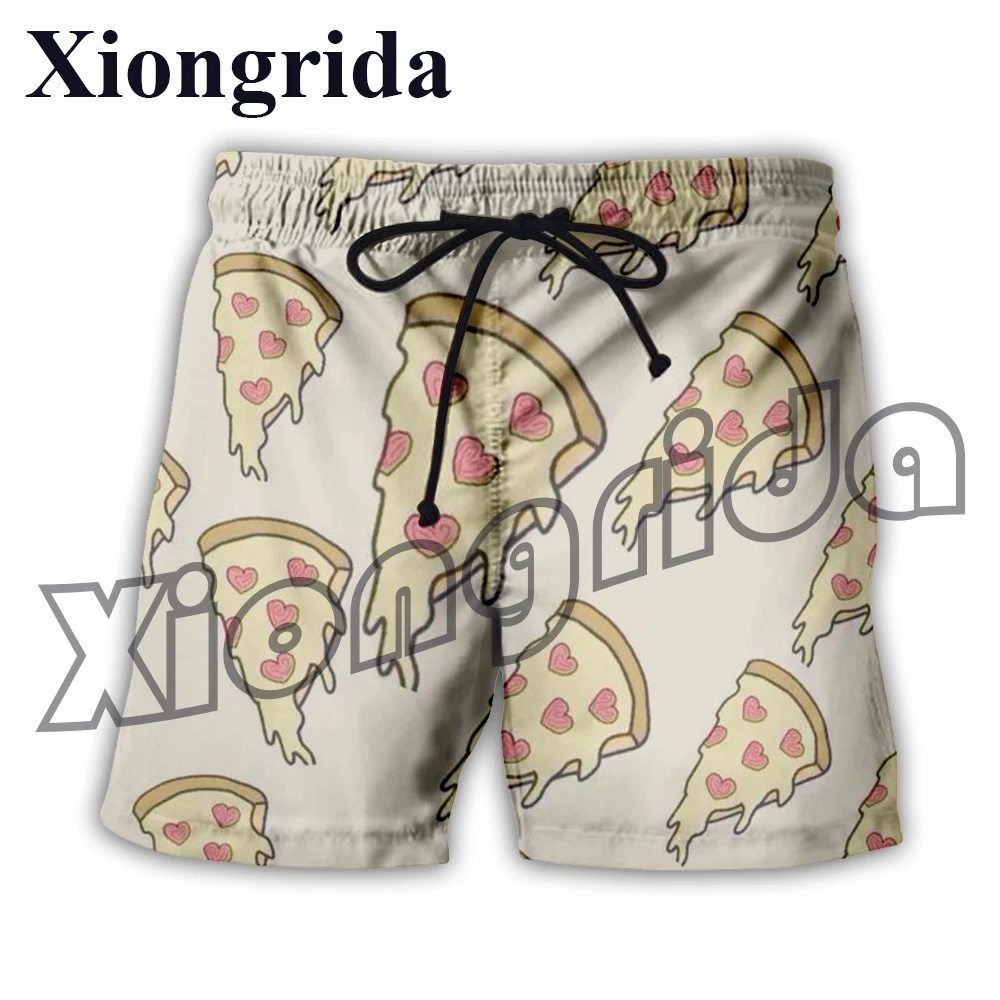 Cartoon Pizza Print Shorts Mens Casual 3D Food Print Beach Shorts Unisex Harajuku Hip Hop Board Shorts Trunks Streetwear