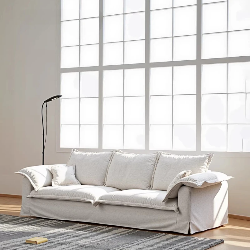 

Sofa French cream wind cotton and linen fabric medieval retro straight row