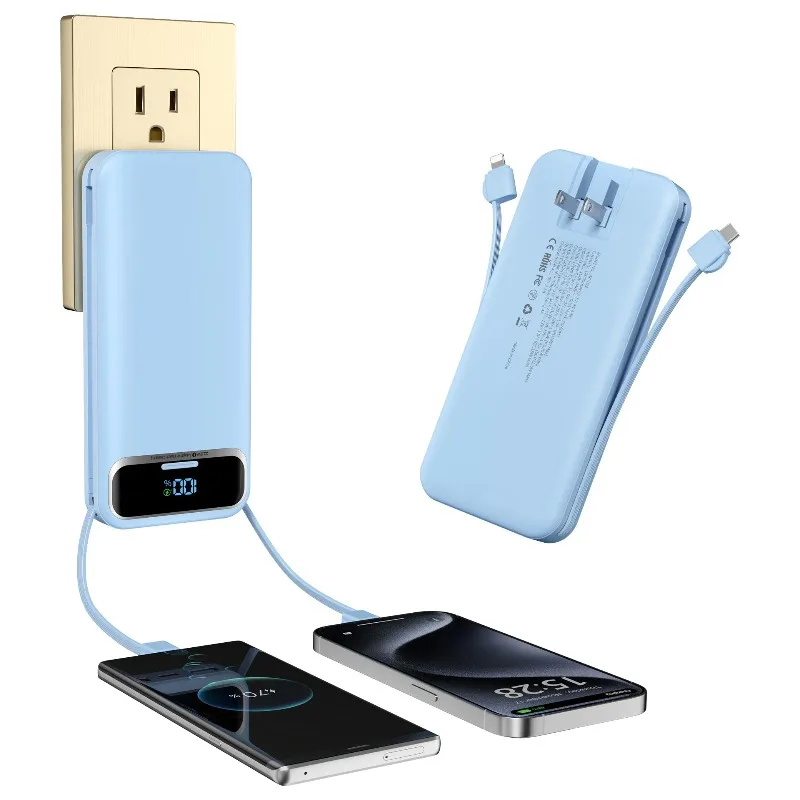 

Portable-Charger Power-Bank with Built-in Cables & AC WallPlug -12000mAh PD 20W Fast Charging for iPhone,Android