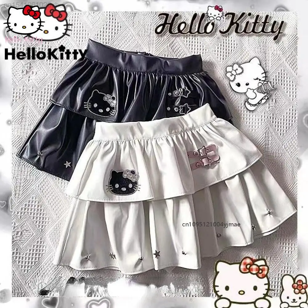 

Yk2 Sanrio Эстетические юбки Hello Kitty Star Girl Y2K Милая винтажная короткая юбка Y2K Женская одежда Черно-белая готическая мини-юбка