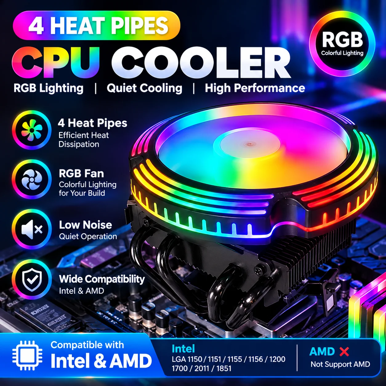 Heatsink - 4개의 히트 파이프를 장착한 RGB CPU