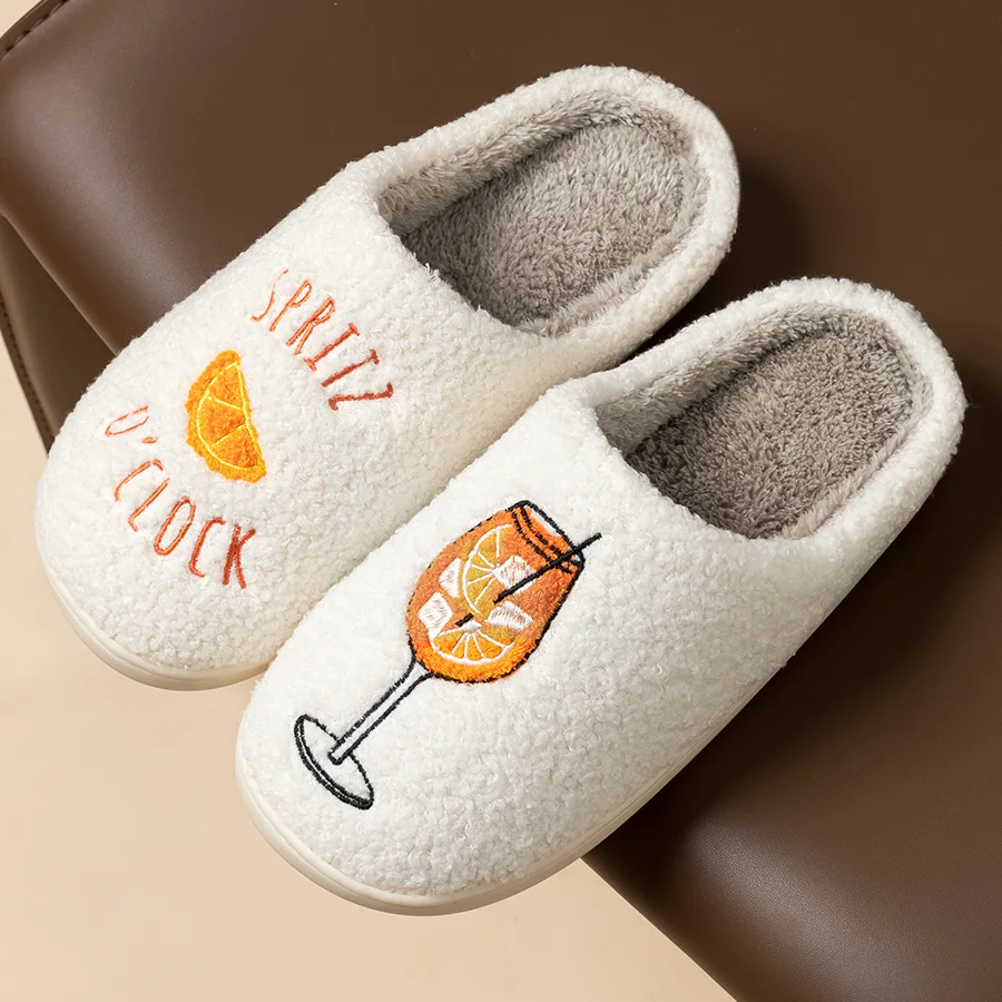 Fashion Exquisite Embroidered Cup Pattern Women's Winter Slippers Indoor Soft Sole Warm Comfy Leisure Bedroom Home Cotton Shoes image 2