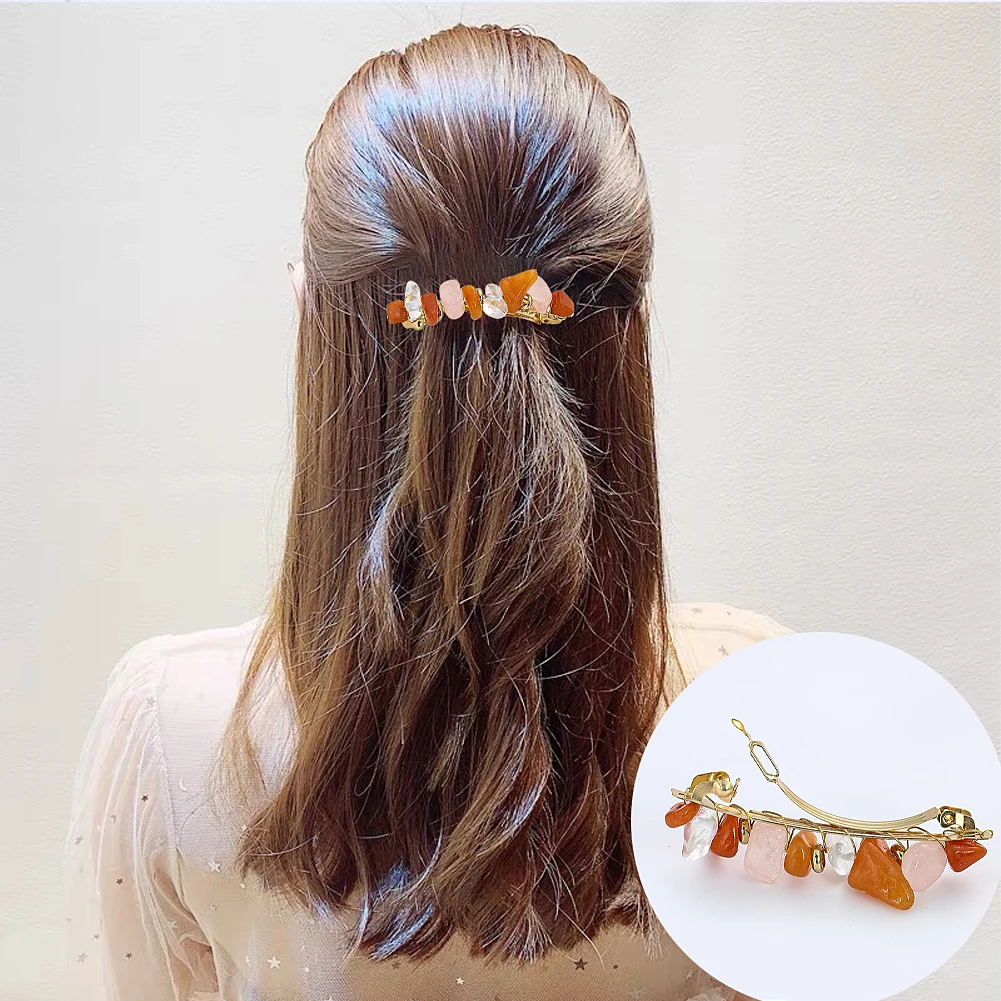 Crystal Stone Barrette Irregular Natural Stone Gold-color Wire Wrapped Hair Clip Hair Accessories for Women Girl Fashion Jewelry