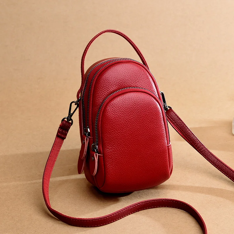 Women 2023 Designer 3 Layer Small Female Mobile Phone Bag Fashion Women Handbag 100% Genuine Leather Shoulder Crossbody Bag Fo