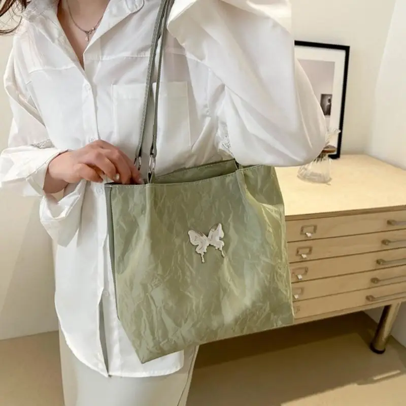 

Modern Large Capacity Handbag for Women Aesthetic PU Leather Butterfly Shoulder Bag Casual Office Zippered Underarm Bag