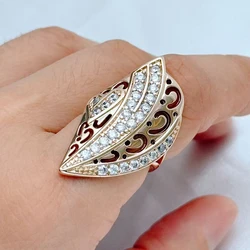 Kinel Unique Boho Style 585 Rose Gold Color Rings For Women Shiny Natural Zircon Accessories Fashion Party Ethnic Bride Jewelry