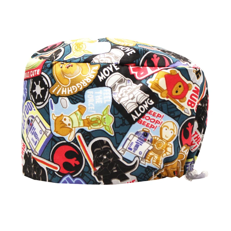 New Product Cartoon Printed Nurse Surgical Cap Pet Hospital Breathable Surgeon Hat Beauty Salon Dental Clinic Scrubs Caps K1010