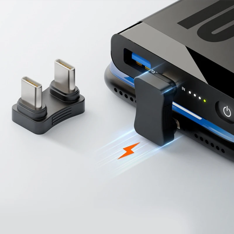Type-C 180 Degree Angled Adapter, Male to Male Charging Power Adaptor PD 65W Data Transfer Connector