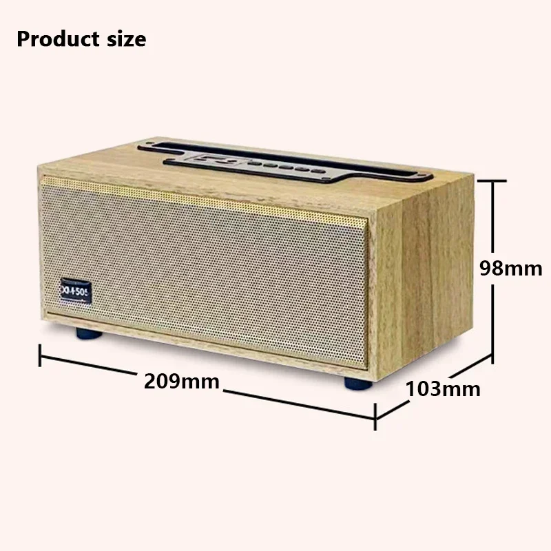 Multifunções De Madeira Bluetooth Speaker, TWS Subwoofer Sem Fio, Sistema De Som Remoto, Suporte Do Telefone Móvel, Rádio FM Portátil, Dropship