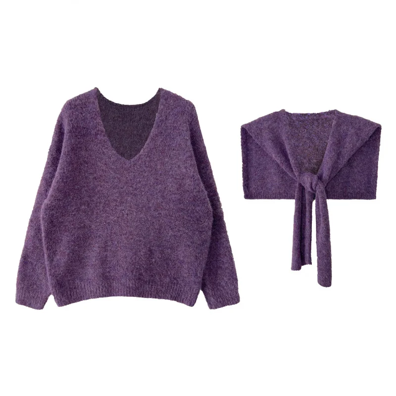 CHAXIAOA женский новый осенне-зимний ленивый шикарный свитер с шалью, комплект из двух предметов, свободный трикотаж с длинными рукавами
