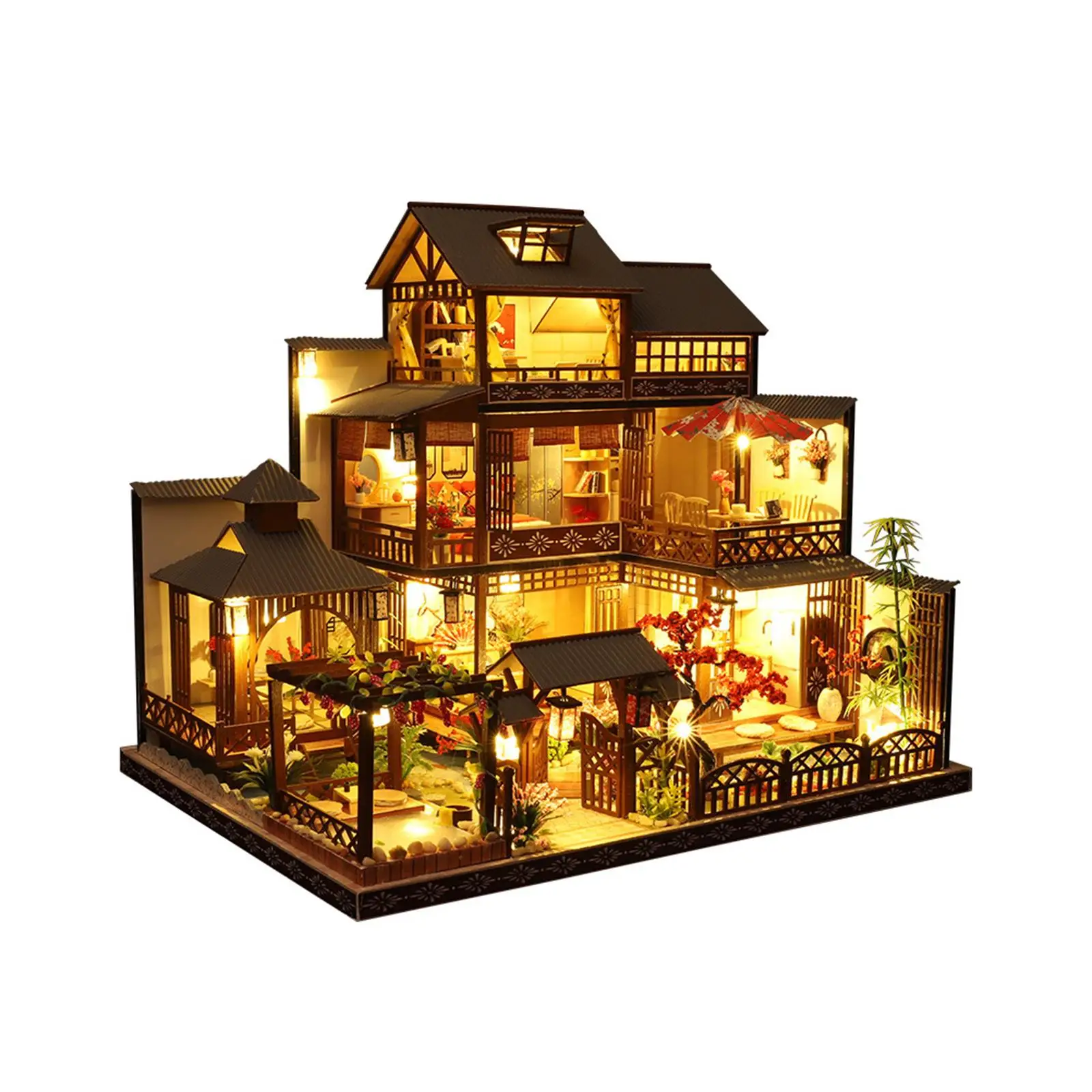 Kits de casa de muñecas Casas de muñecas diy en miniatura con muebles de madera para