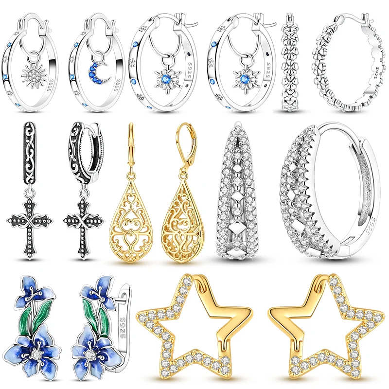 Vintage Floral Earrings Women 925 Sterling Silver CZ Zircon Ear Studs Sparkling Earring Wedding Anniversary Gifts