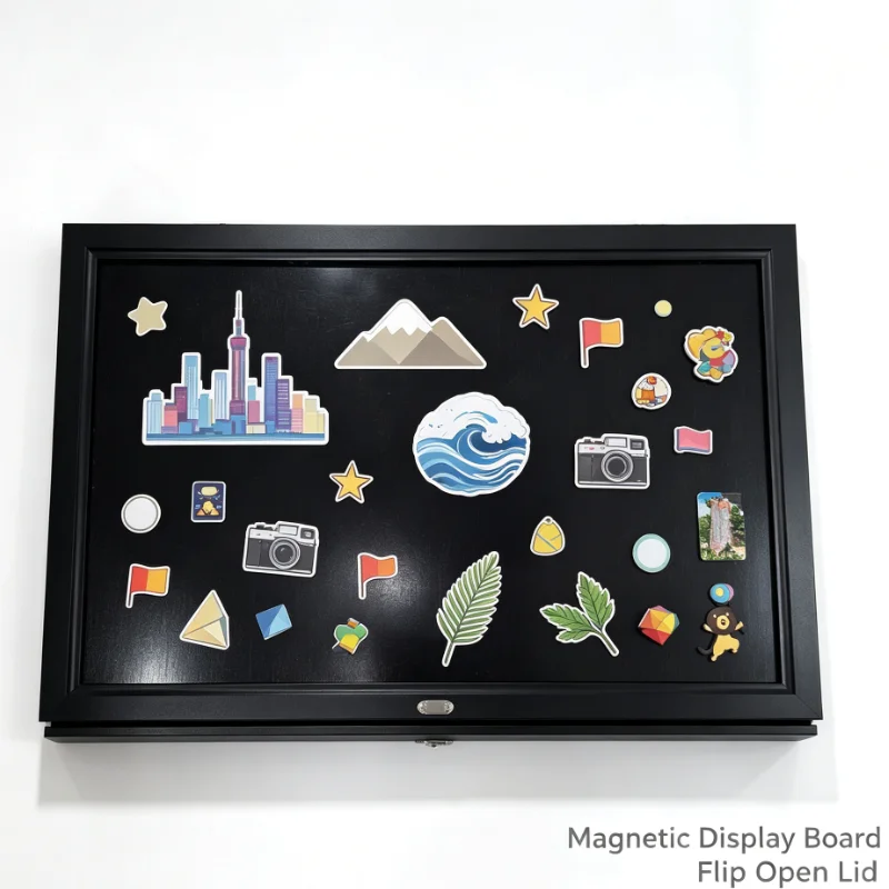 Wooden Fridge Magnet Display Frame Wall Hanging Souvenir Photo Organizer Shadow Box For Travel Collection Storage Showcase