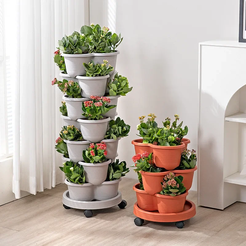 Stackable Garden Strawberry Planter Plastic Flower Pot Plants 5 Tier Garden Tower Vertical