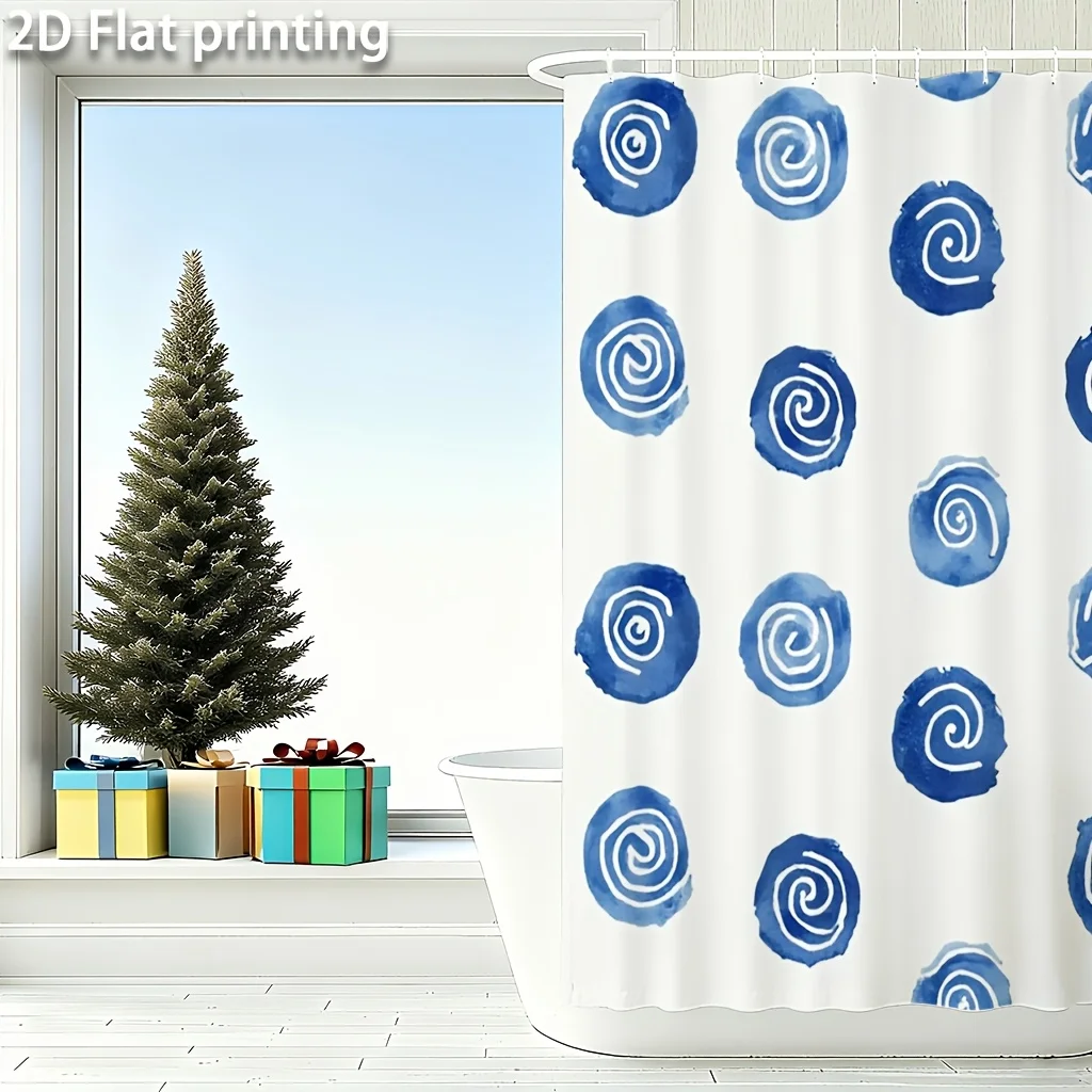 Watercolor Spiral Dot Pattern Shower Curtain 1pc with 12 Hooks for Bathroom Home Decor Polyester 2D Flat Print 70.8x70.8 Inch