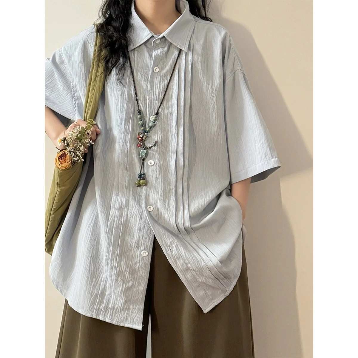 

Short Sleeve Shirts Womens Lace Stand Collar Flared Sleeve Slim Fit Top Office French Sweet Lady OL Professional Workday Event