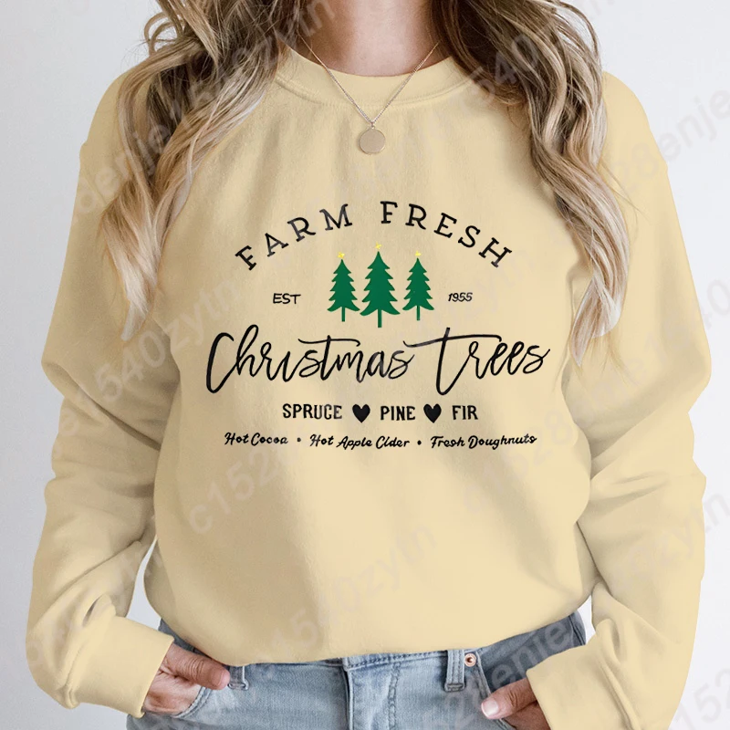 

Farm Fresh Christmas Trees Sweatshirt Women Christmas Sweatshirts Graphic Crewneck Women Xmas Pullovers Long Sleeves Tops