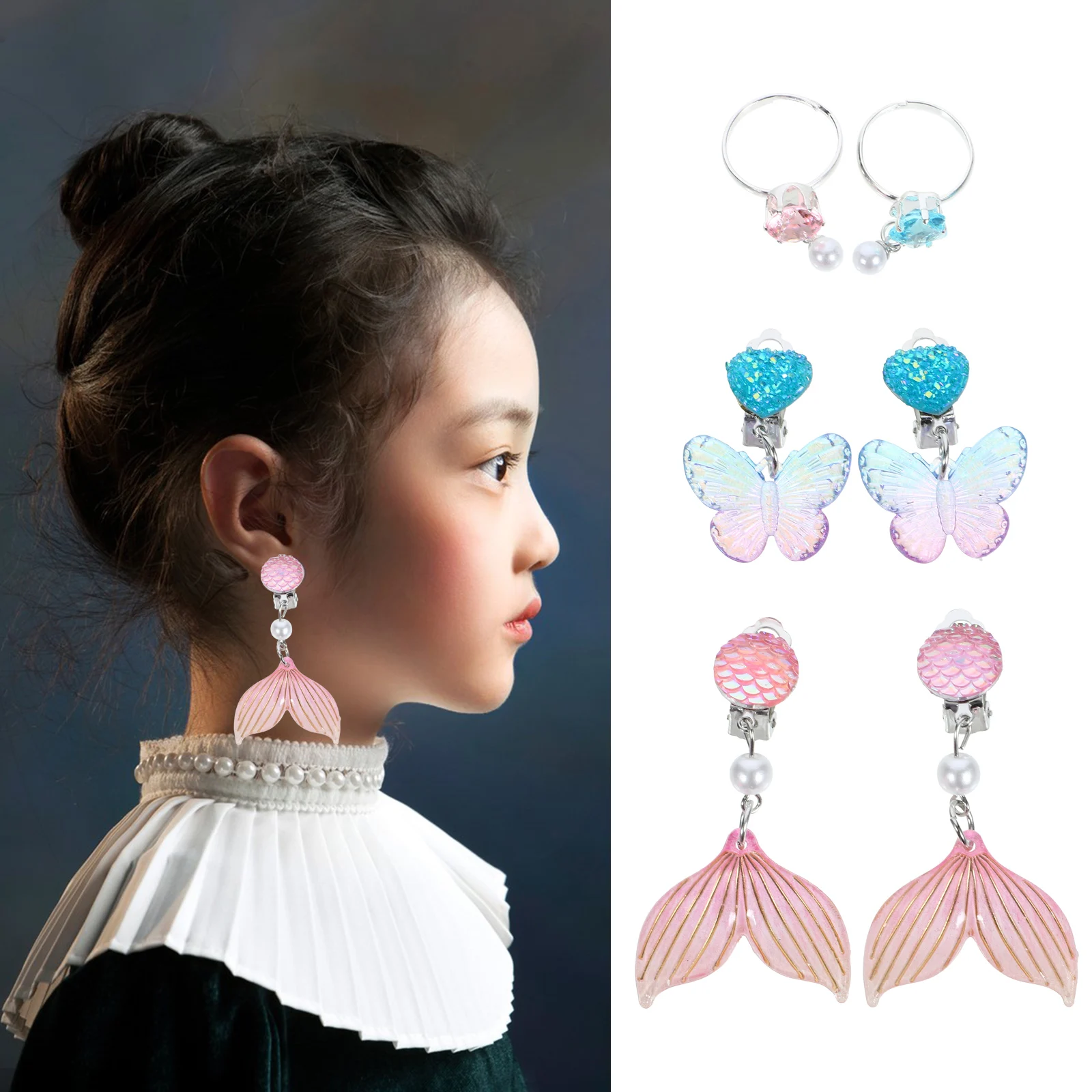 مجموعة أقراط مشبكية للفتيات والأطفال على شكل حورية البحر لتزيين الأذن خفيفة الوزن ومريحة هدية لحفلات أعياد الميلاد وعيد الميلاد #5