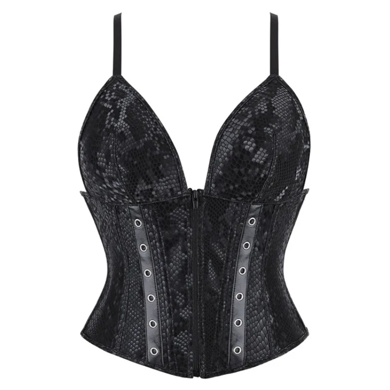 Sexy Snake Print Double Strap Corset Top Push Up Bustier Vintage Style Shaping Bodysuit for Women