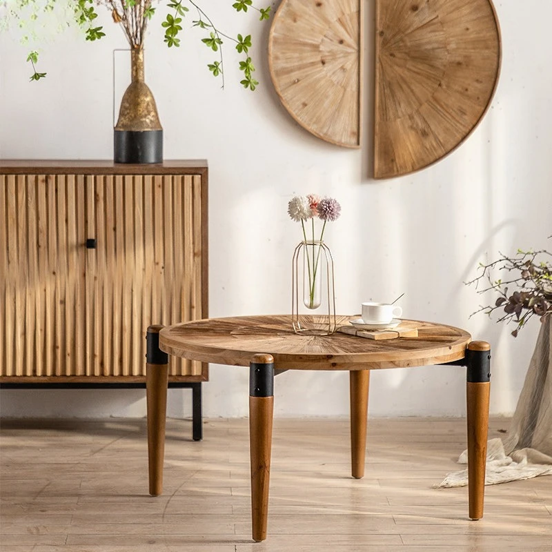 طاولة قهوة جديدة بلون سجل غرفة المعيشة من وابي صامت، طاولة جانبية إبداعية B & B، طاولة منخفضة، شقة صغيرة مستديرة من الصنوبر القديم