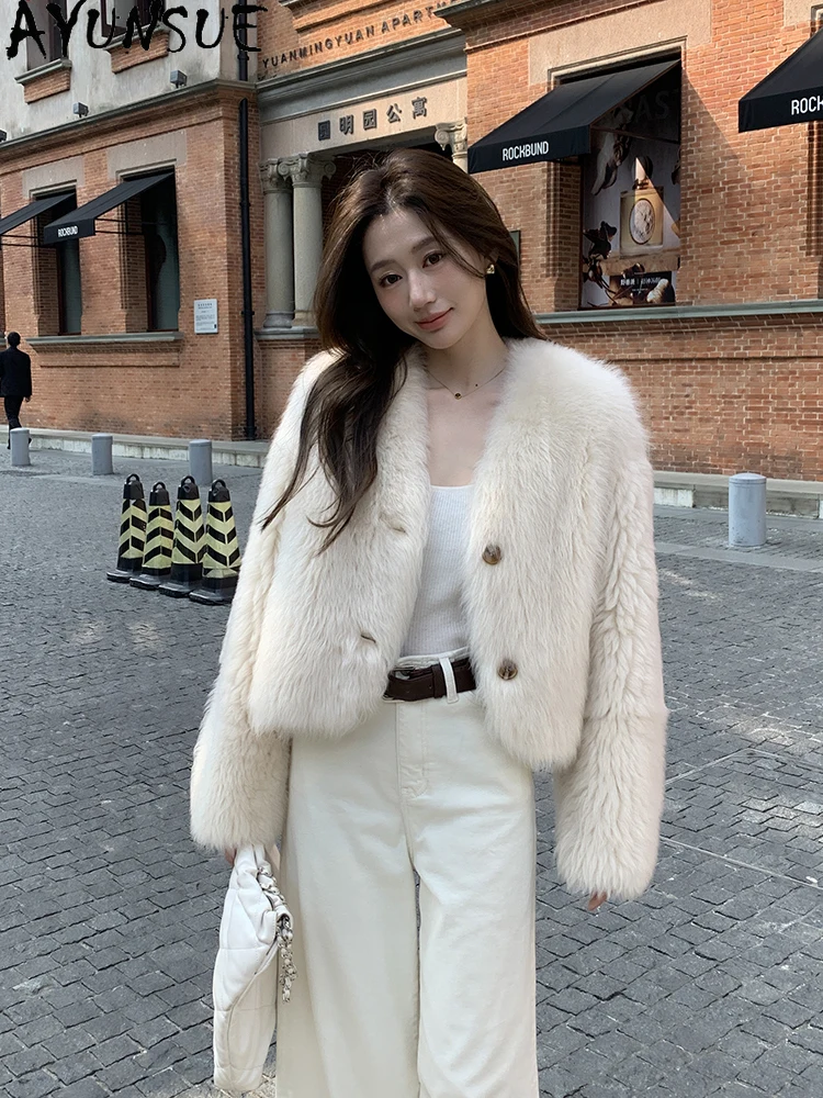AYUNSUE 100% Natural Wool Womens Jacket Luxury Short Shearling Jackets Women Clothes 2025 Winter New in Outerwears Кофта С Мехом