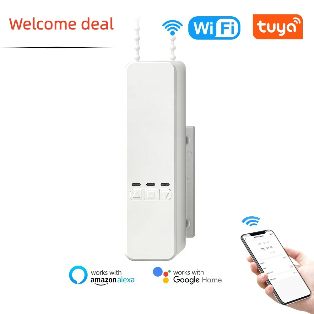 Tuya WiFi Smart Motor Electric Chain Roller Blinds Shade Shutter Drive RF Remote Kit Smart Life App via Alexa/Google