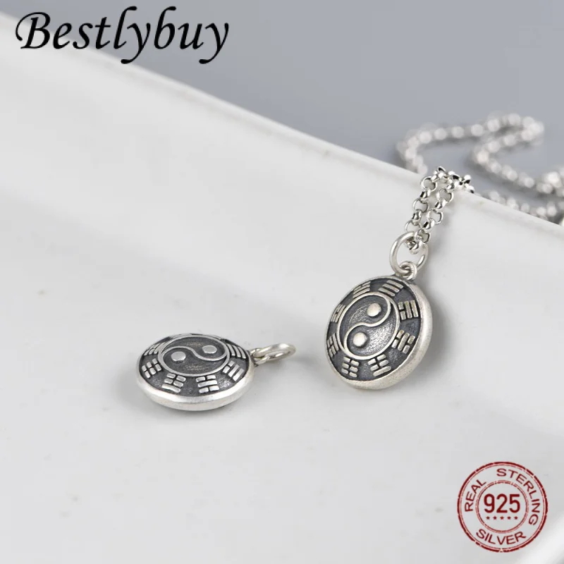 

NEW S925 Pure Silver Retro Round Bagua Taiji Diagram Silver Pendant For Men And Women Fashion Jewelry Accessories
