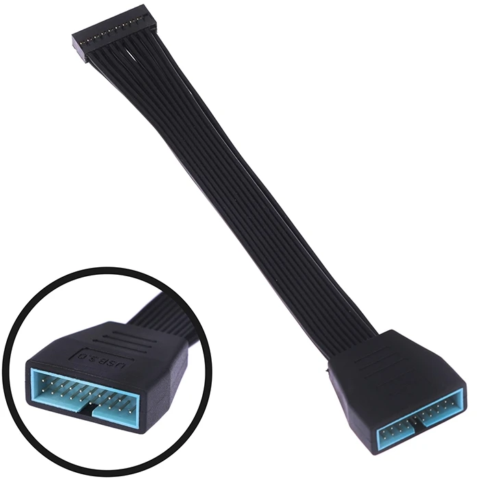 For Motherboard 5.9inch/15cm Small Mini USB 3.0 19/20 Pin Internal Extension Header Adapter Cable Black Flat Wire Cable